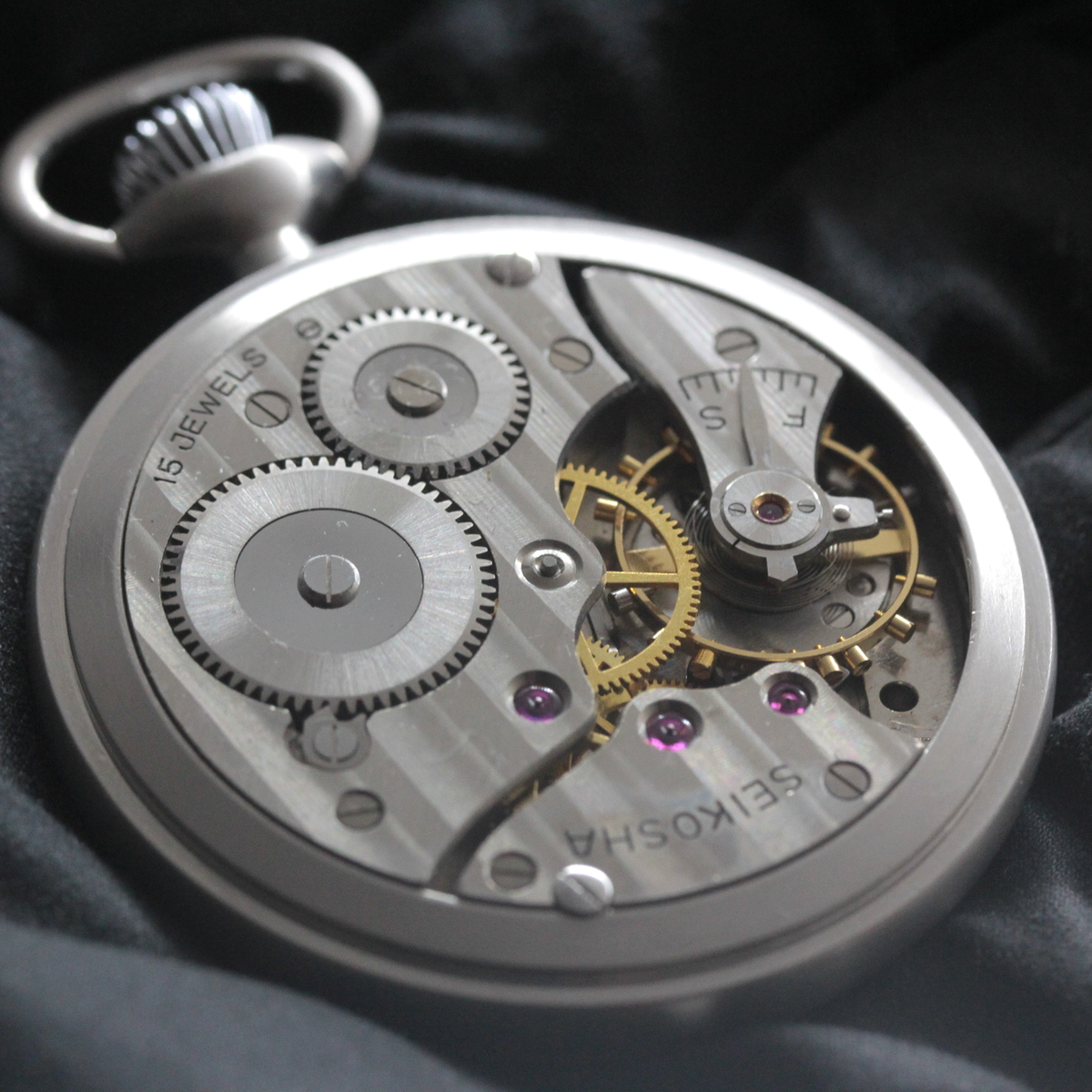 19セイコー プレシジョン 鉄道時計 懐中時計 再メッキ特別モデル ヘアライン仕上げ 19seiko-1400 機械内部