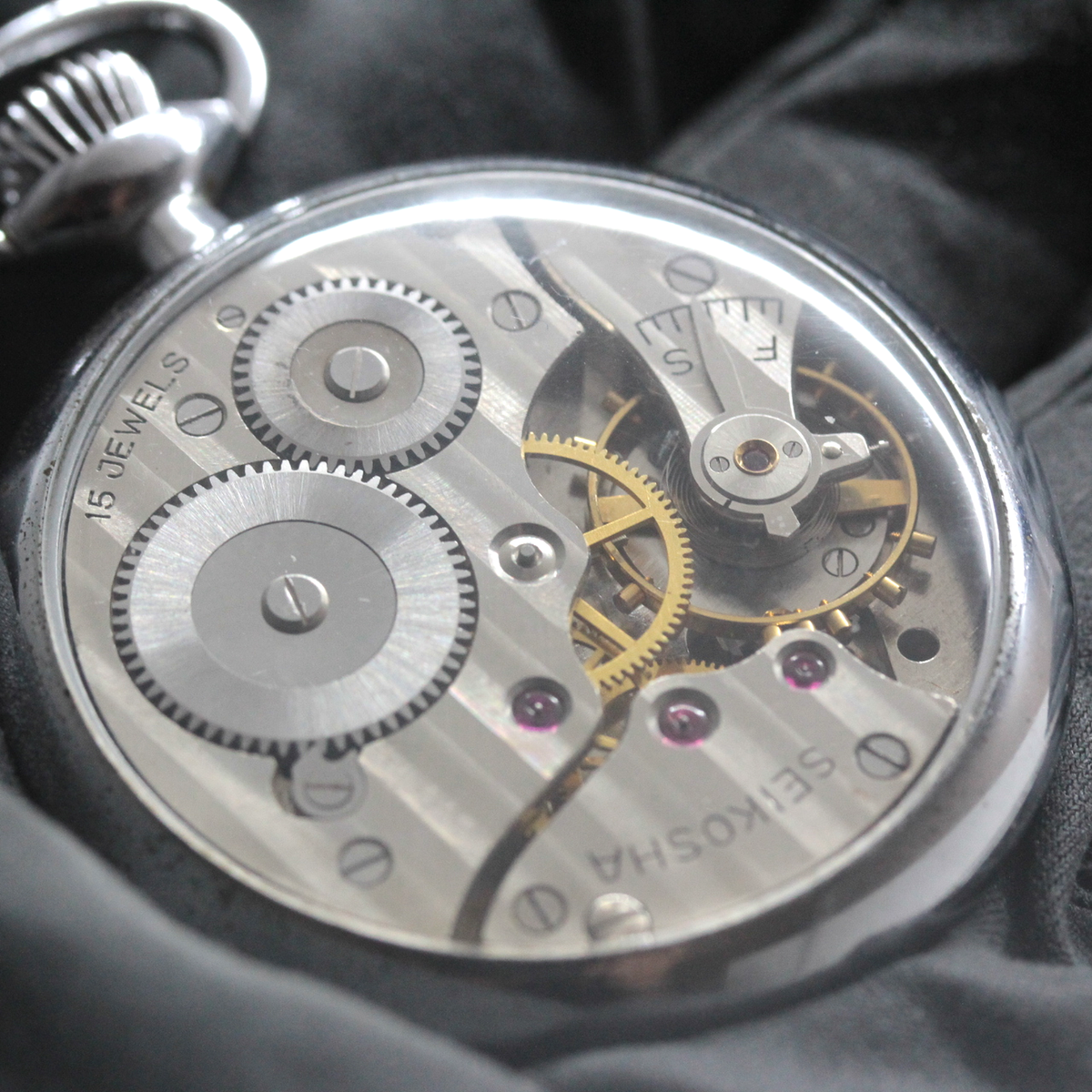 19セイコー シースルーバックカスタム 鉄道時計 懐中時計 手巻き式 ヴィンテージ 19seiko-costom28 時計裏 ムーブメント