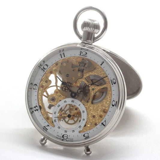 正美堂オリジナルウォッチ/懐中時計/スタンド式ゴールドカラースケルトン/リサイクルウォッチ/old6497-pw101