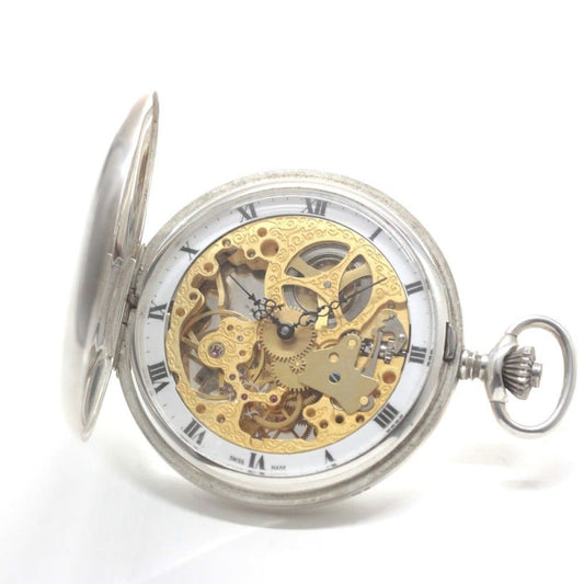 正美堂オリジナルウォッチ/オールドパーツを組み合わせた一点もの懐中時計/ダブルハンター/スケルトン/スイス製ムーブメント/銀無垢/old6498-pw102