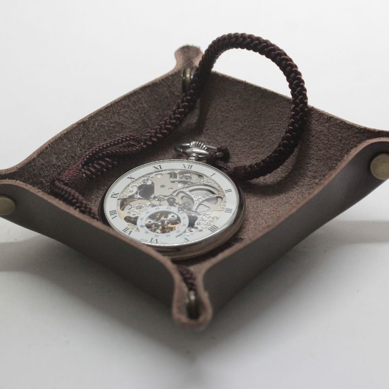 正美堂オリジナル 牛革(本革)トレイ/13センチ×13センチ/ ダークブラウン