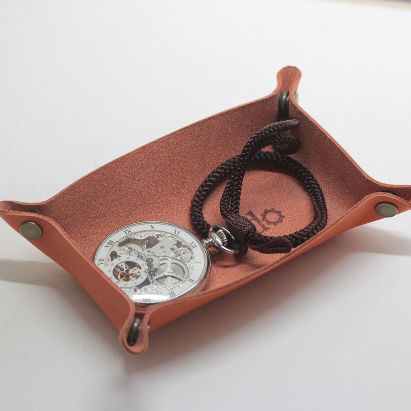 正美堂オリジナル 牛革(本革)トレイ/10.5センチ×17センチ/ オレンジ