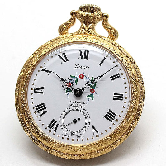 TIMOR/ティモール/オープンフェイス/ラッカー仕上げ/TPFLORALA/ゴールドカラー 懐中時計