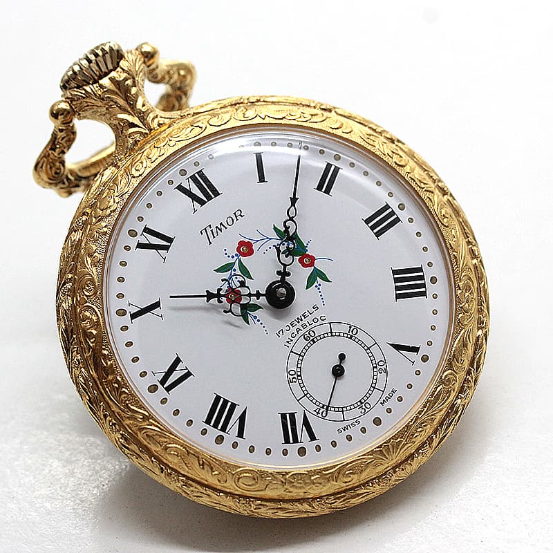 TIMOR/ティモール/オープンフェイス/ラッカー仕上げ/TPFLORALB/ゴールドカラー 懐中時計