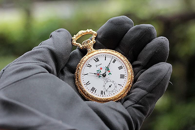 TIMOR/ティモール/オープンフェイス/ラッカー仕上げ/TPFLORALB/ゴールドカラー 懐中時計