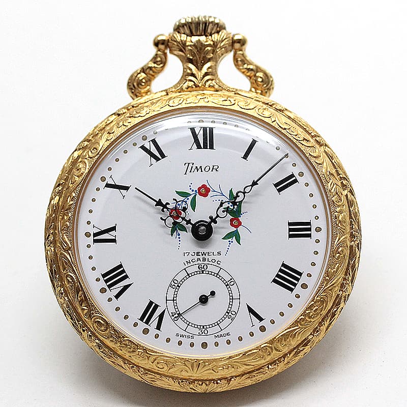TIMOR/ティモール/オープンフェイス/ラッカー仕上げ/TPFLORALC1/ゴールドカラー 懐中時計