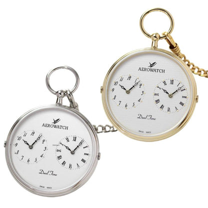 AERO(アエロ) クォーツ式 デュアルタイム 懐中時計 05826PD01・05826JA02/ペア懐中時計