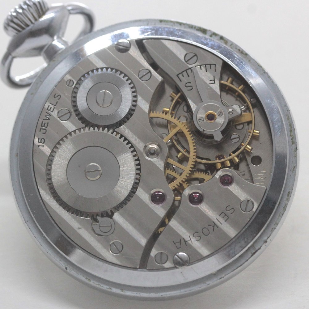 15石ムーブメント 昭和37年の19セイコー鉄道時計/15石/秒針止め機能/絶版時計/19seiko-1314