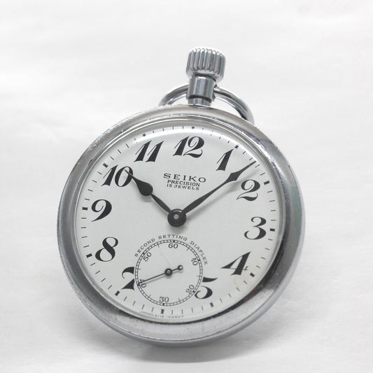 オーバーホール済で、日差30秒以内に調整します 昭和46年の19セイコー鉄道時計/15石/秒針止め機能/絶版時計/19seiko-1317