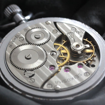 昭和41年の19セイコー鉄道時計/15石/秒針止め機能/絶版時計/19seiko-1344