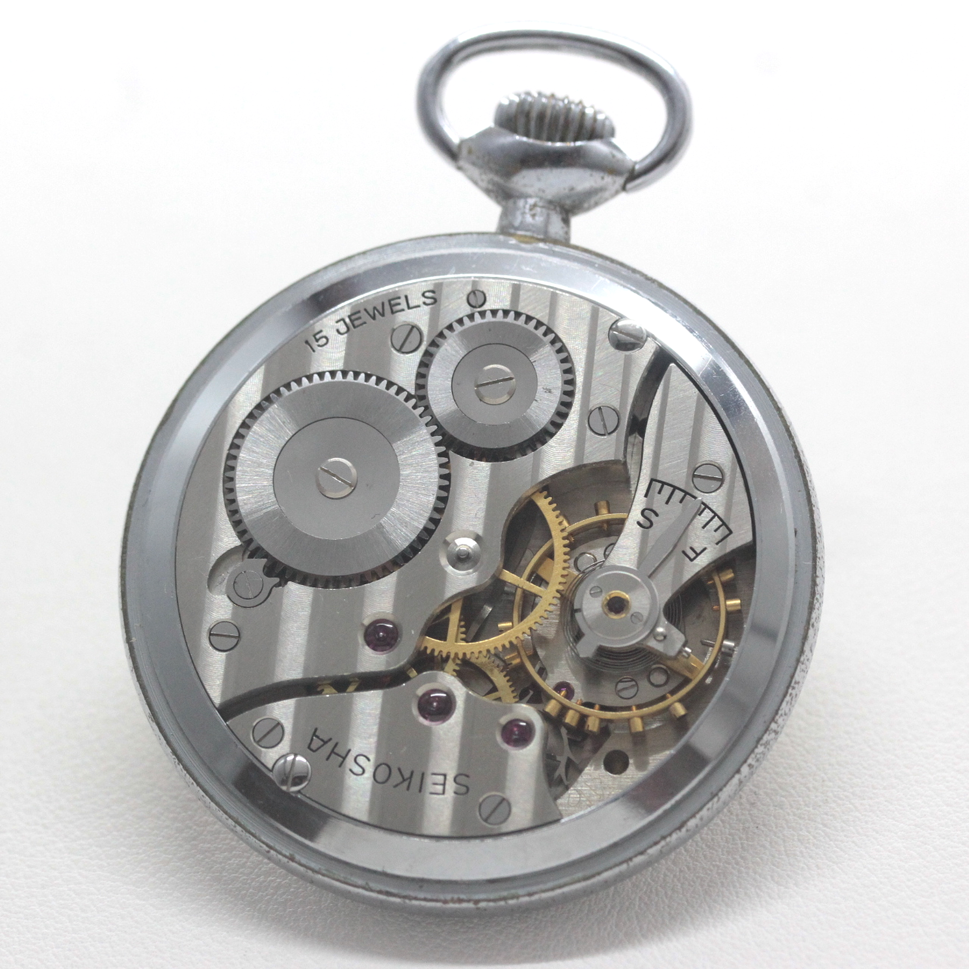 19セイコー 懐中時計 鉄道時計 ヴィンテージ 手巻き式 昭和35年 15石 19seiko-1379 時計内部