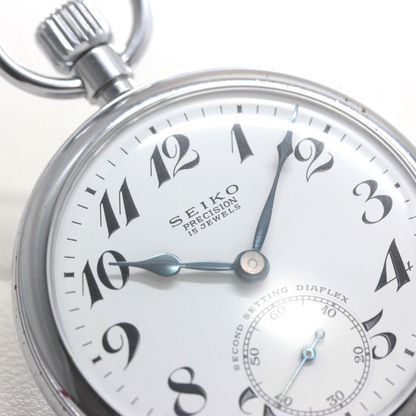 19セイコー 懐中時計 鉄道時計 15石 ダイアフレックス 19seiko-1380 ブルースチール針