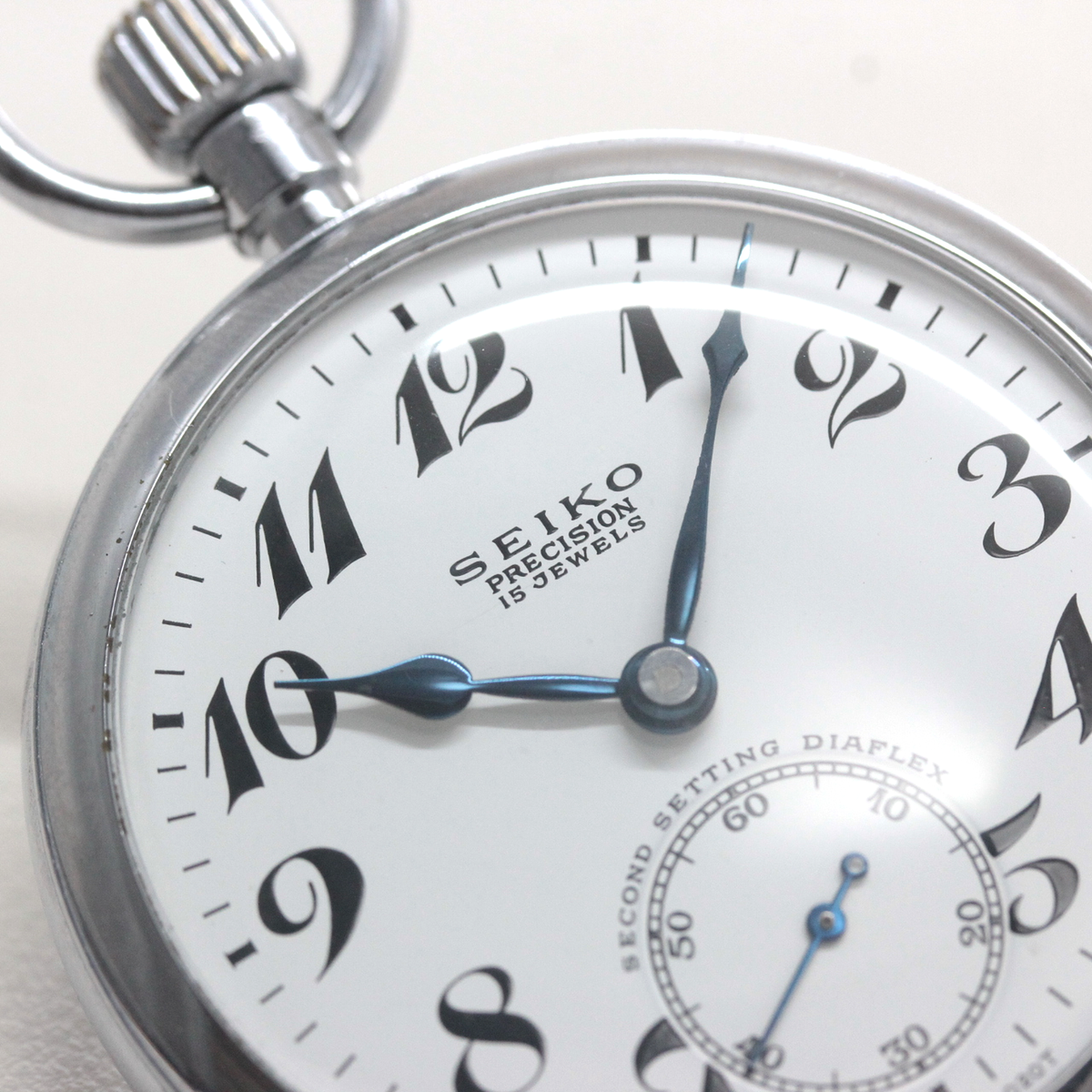 19セイコー 鉄道時計 懐中時計 ヴィンテージ 15石 ダイアフレックス 19seiko-1381 文字盤 インデックス ブルースチール針