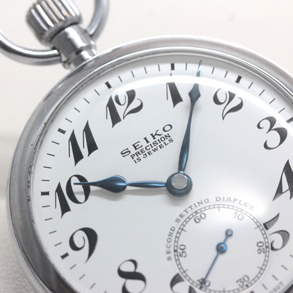 19セイコー 鉄道時計 懐中時計 ヴィンテージ 15石 ダイアフレックス 19seiko-1381 文字盤 インデックス ブルースチール針