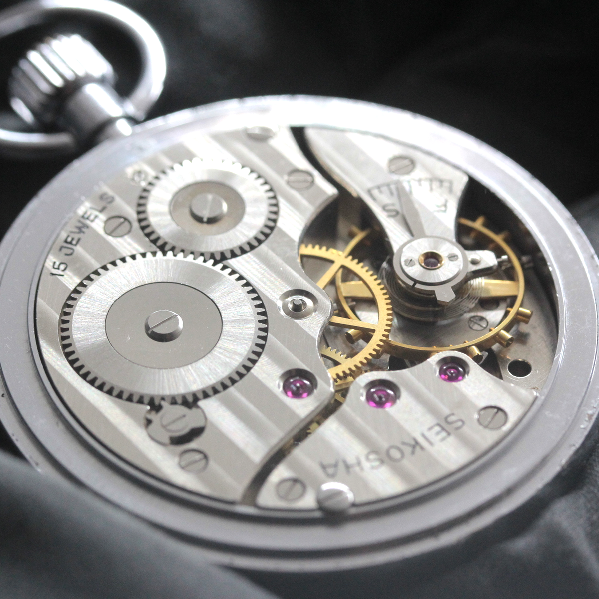 19セイコー 鉄道時計 懐中時計 プレシジョン 「廃」昭40　0283　国鉄関西 19seiko-1386 機械内部
