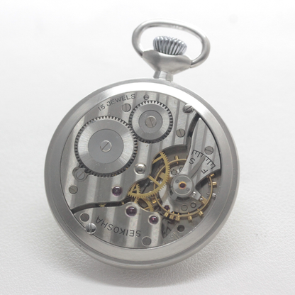 19セイコー プレシジョン 鉄道時計 懐中時計 再メッキ特別モデル ヘアライン仕上げ 19seiko-1400 機械内部 ムーブメント コート・ド・ジュネーブ