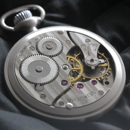 19セイコー プレシジョン 鉄道時計 懐中時計 再メッキ特別モデル ヘアライン仕上げ 19seiko-1400 機械内部