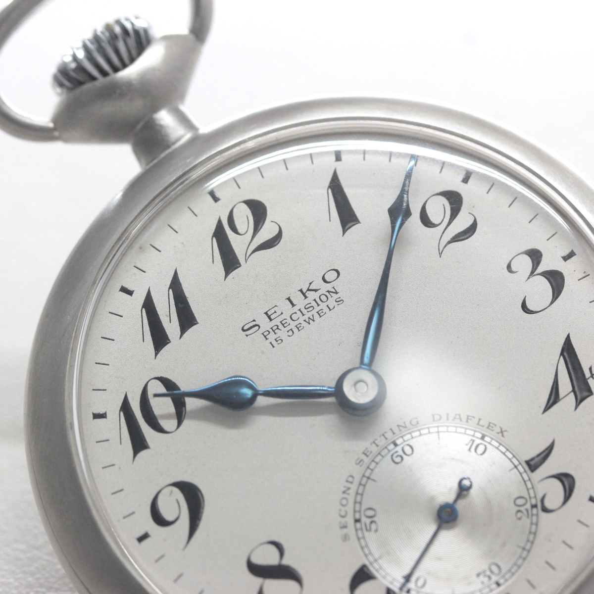19セイコー プレシジョン 鉄道時計 懐中時計 再メッキ特別モデルヘアライン仕上げ 19seiko-1403 文字盤 インデックス ブルースチール針