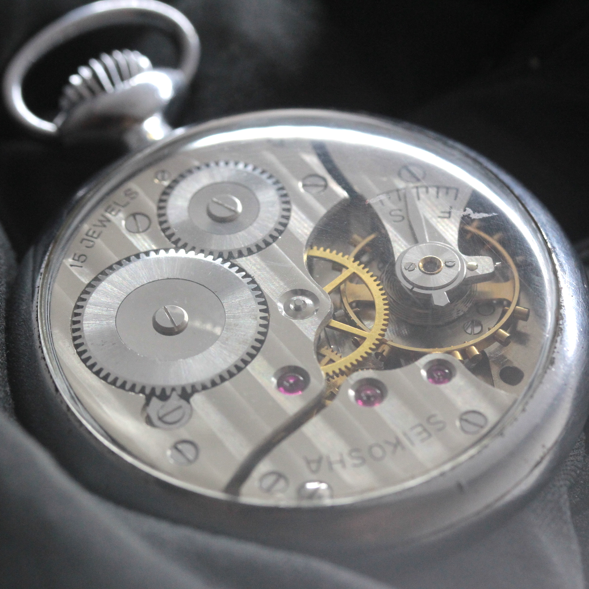19セイコー  絶版時計 鉄道時計 懐中時計 シースルーバック カスタム 19seiko-costom26 ムーブメント コート・ド・ジュネーブ
