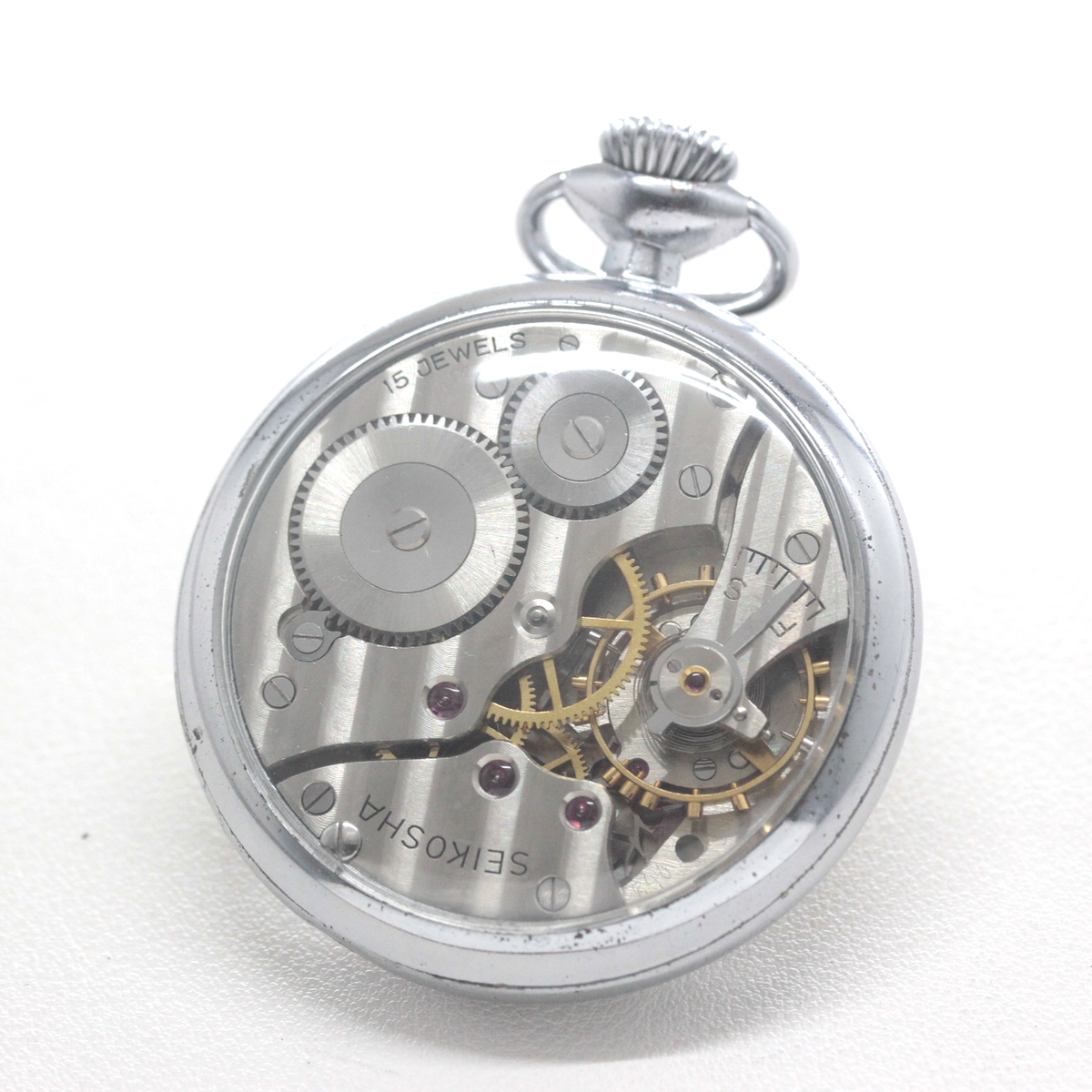 19セイコー シースルーバックカスタム 鉄道時計 懐中時計 手巻き式 ヴィンテージ 19seiko-costom27 シースルーバック コート・ド・ジュネーブ