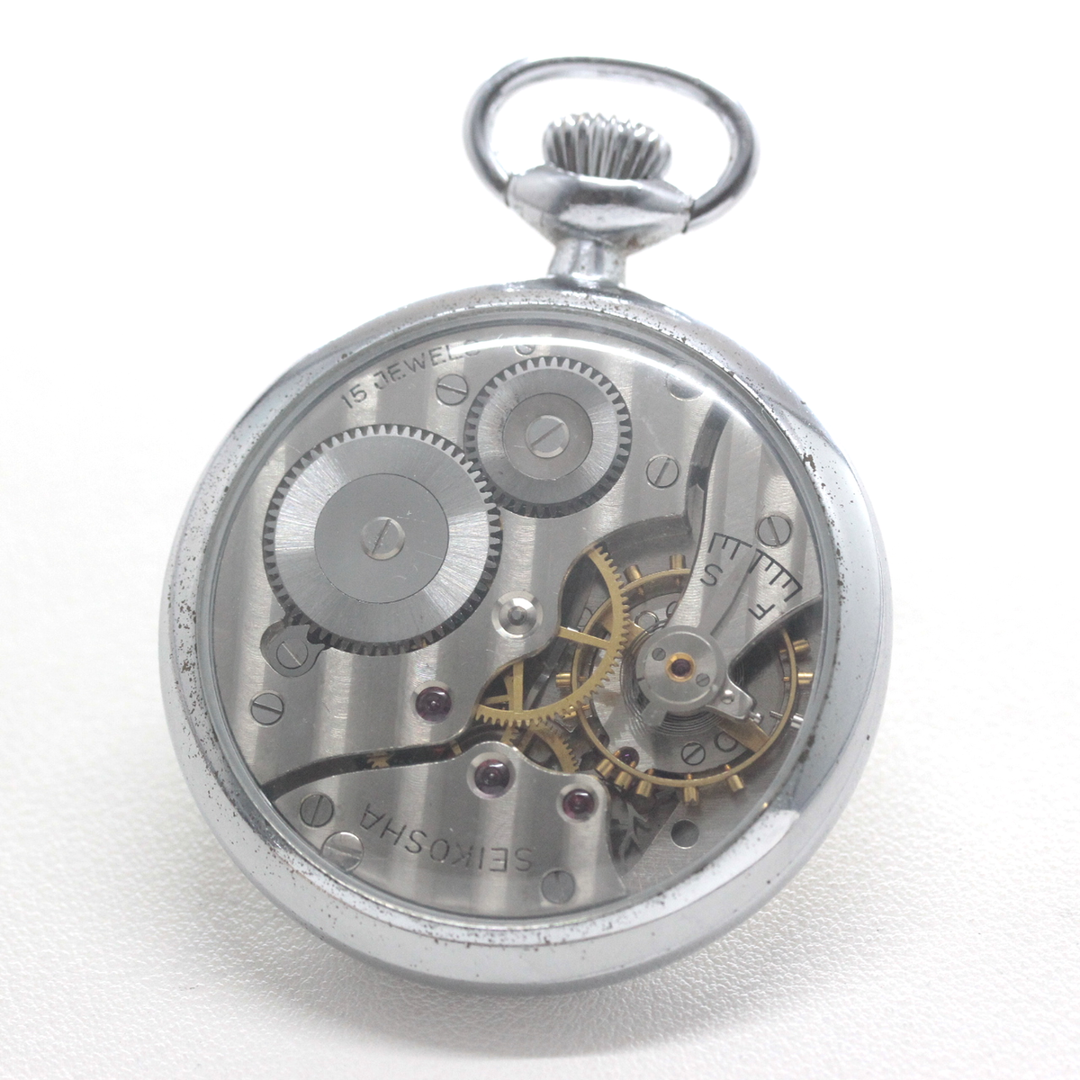 19セイコー シースルーバックカスタム 鉄道時計 懐中時計 手巻き式 ヴィンテージ 19seiko-costom28 時計裏 シースルーバック コート・ド・ジュネーブ