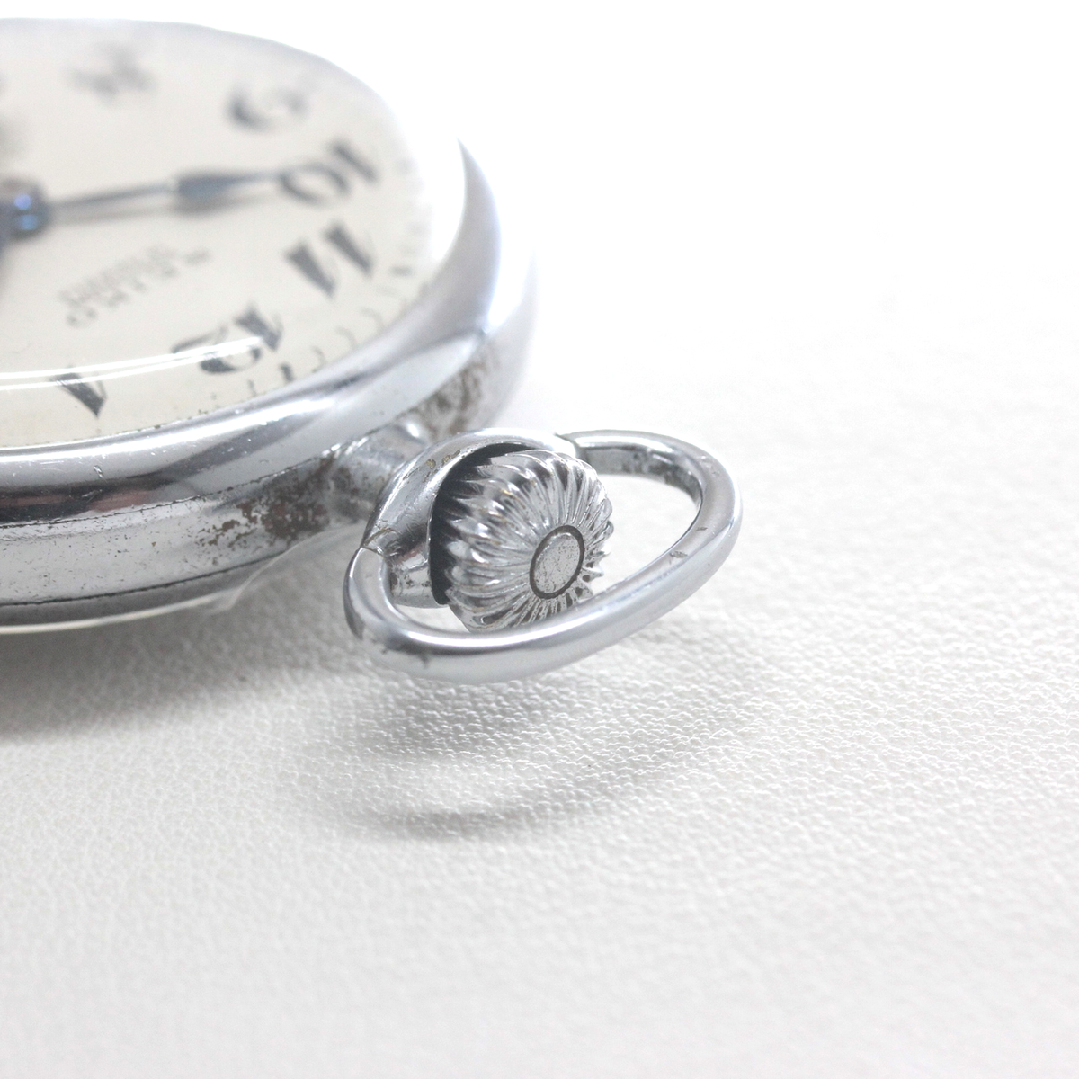 19セイコー シースルーバックカスタム 鉄道時計 懐中時計 手巻き式 ヴィンテージ 19seiko-costom28 リューズ周り