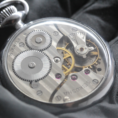 19セイコー シースルーバックカスタム 鉄道時計 懐中時計 手巻き式 ヴィンテージ 19seiko-costom28　時計裏 ムーブメント