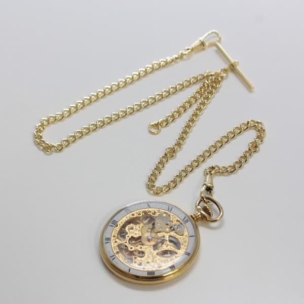 懐中時計用ダブルアルバートチェーン Tバー/ゴールドカラー 99X-GOLD-D