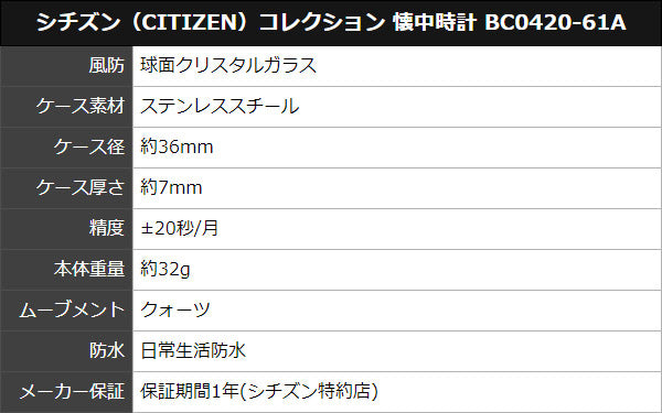 シチズン(CITIZEN)　コレクション BC0420-61A 懐中時計