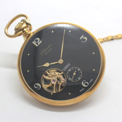 認定中古品シュバリエ（J.chevalier）/シースルーバック懐中時計/黒文字盤/ローマン数字/chevalier-101