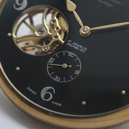 認定中古品シュバリエ（J.chevalier）/シースルーバック懐中時計/黒文字盤/ローマン数字/chevalier-101　スモールセコンド