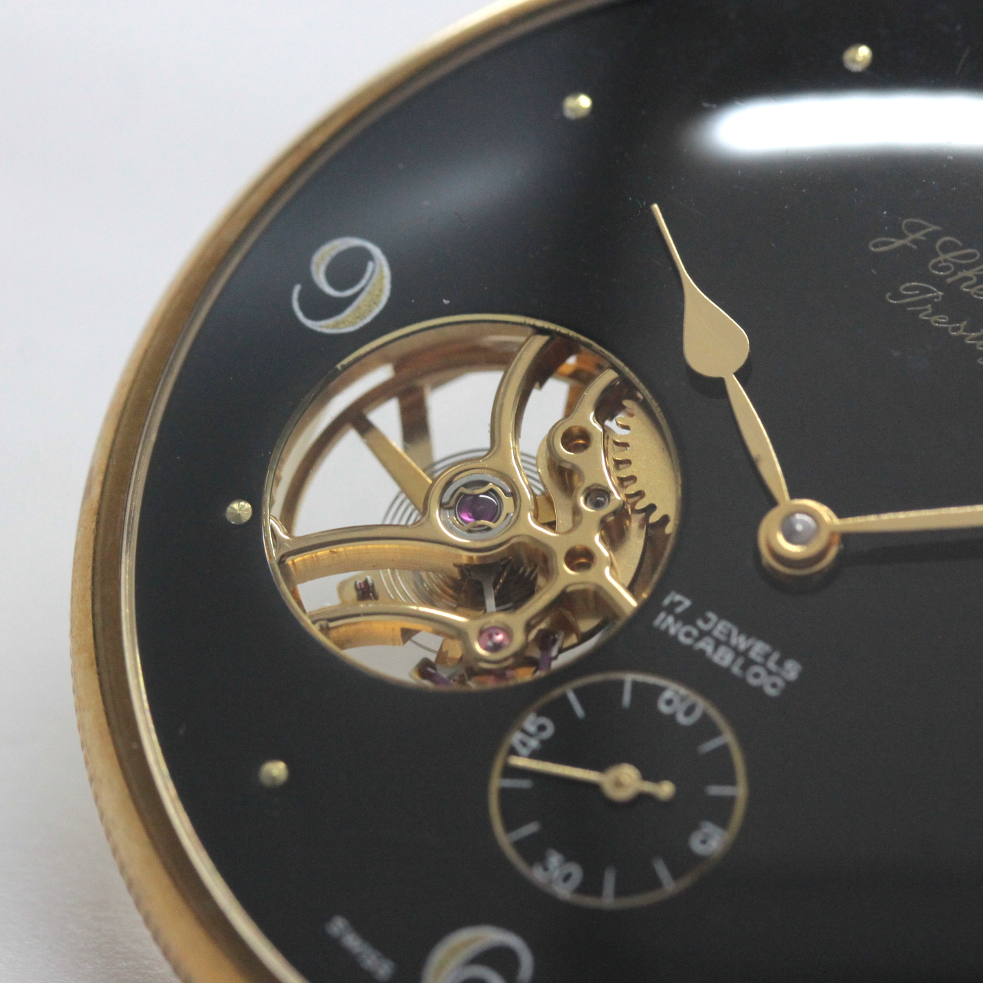 認定中古品シュバリエ（J.chevalier）/シースルーバック懐中時計/黒文字盤/ローマン数字/chevalier-101　オープンハート