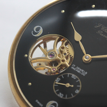 認定中古品シュバリエ（J.chevalier）/シースルーバック懐中時計/黒文字盤/ローマン数字/chevalier-101　オープンハート