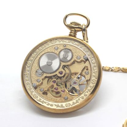 認定中古品シュバリエ（J.chevalier）/シースルーバック懐中時計/黒文字盤/ローマン数字/chevalier-101　裏面