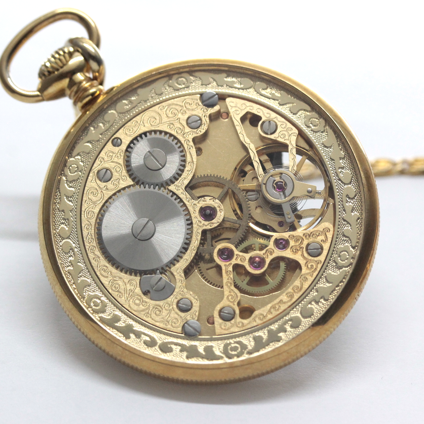 認定中古品シュバリエ（J.chevalier）/シースルーバック懐中時計/黒文字盤/ローマン数字/chevalier-101　裏面