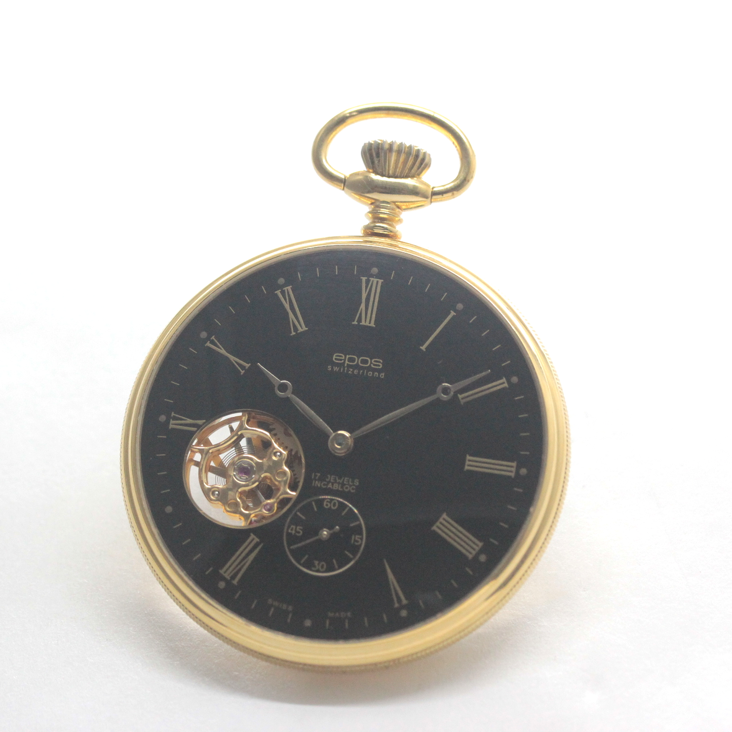 認定中古品のエポス（epos）/スケルトン懐中時計/2090gpbk/黒文字盤/ローマン数字/epos-113