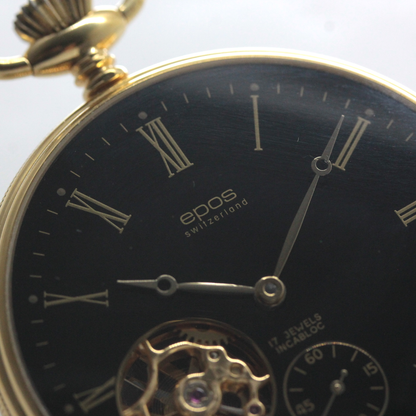 認定中古品のエポス（epos）/スケルトン懐中時計/2090gpbk/黒文字盤/ローマン数字/epos-113　文字盤