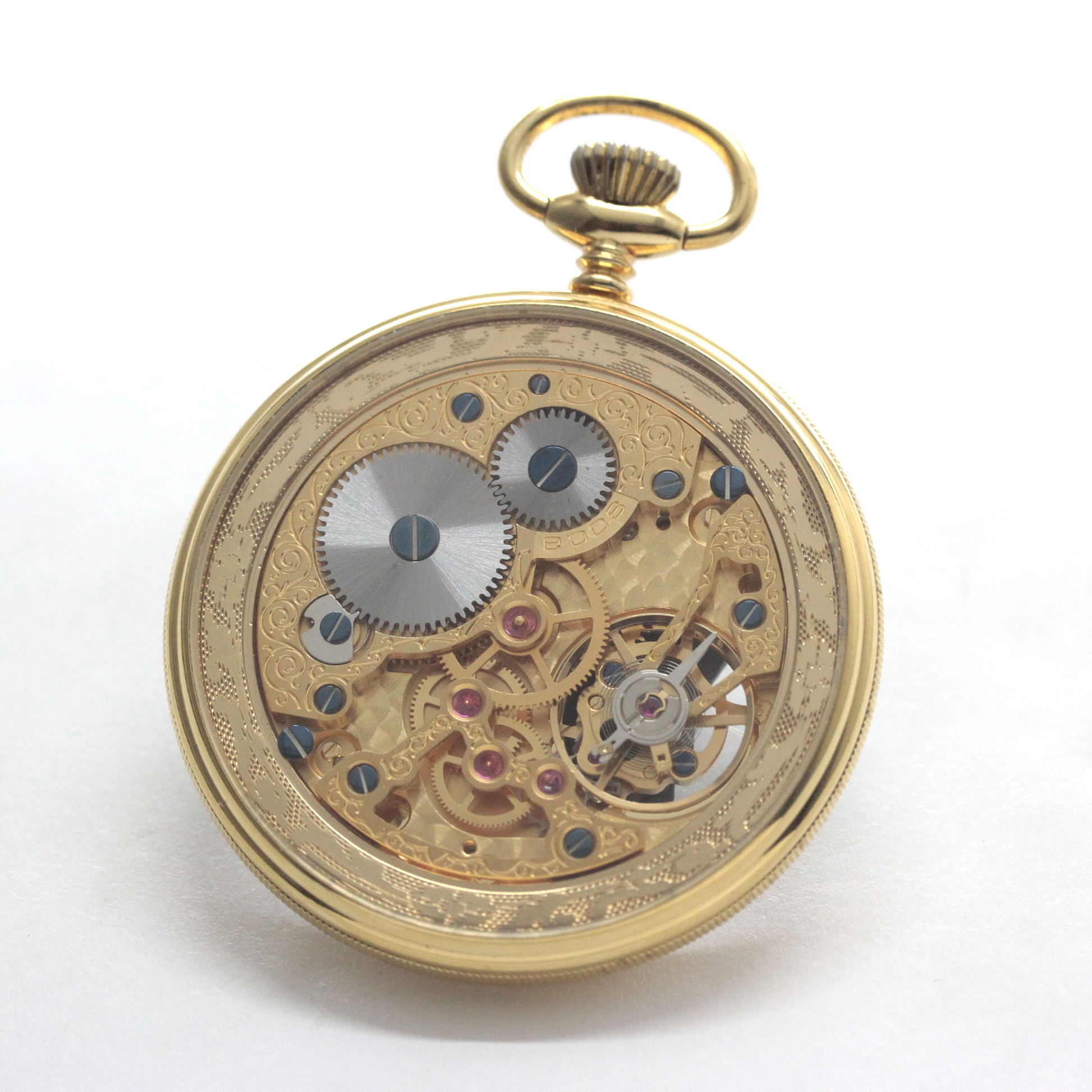 認定中古品のエポス（epos）/スケルトン懐中時計/2090gpbk/黒文字盤/ローマン数字/epos-113　本体裏