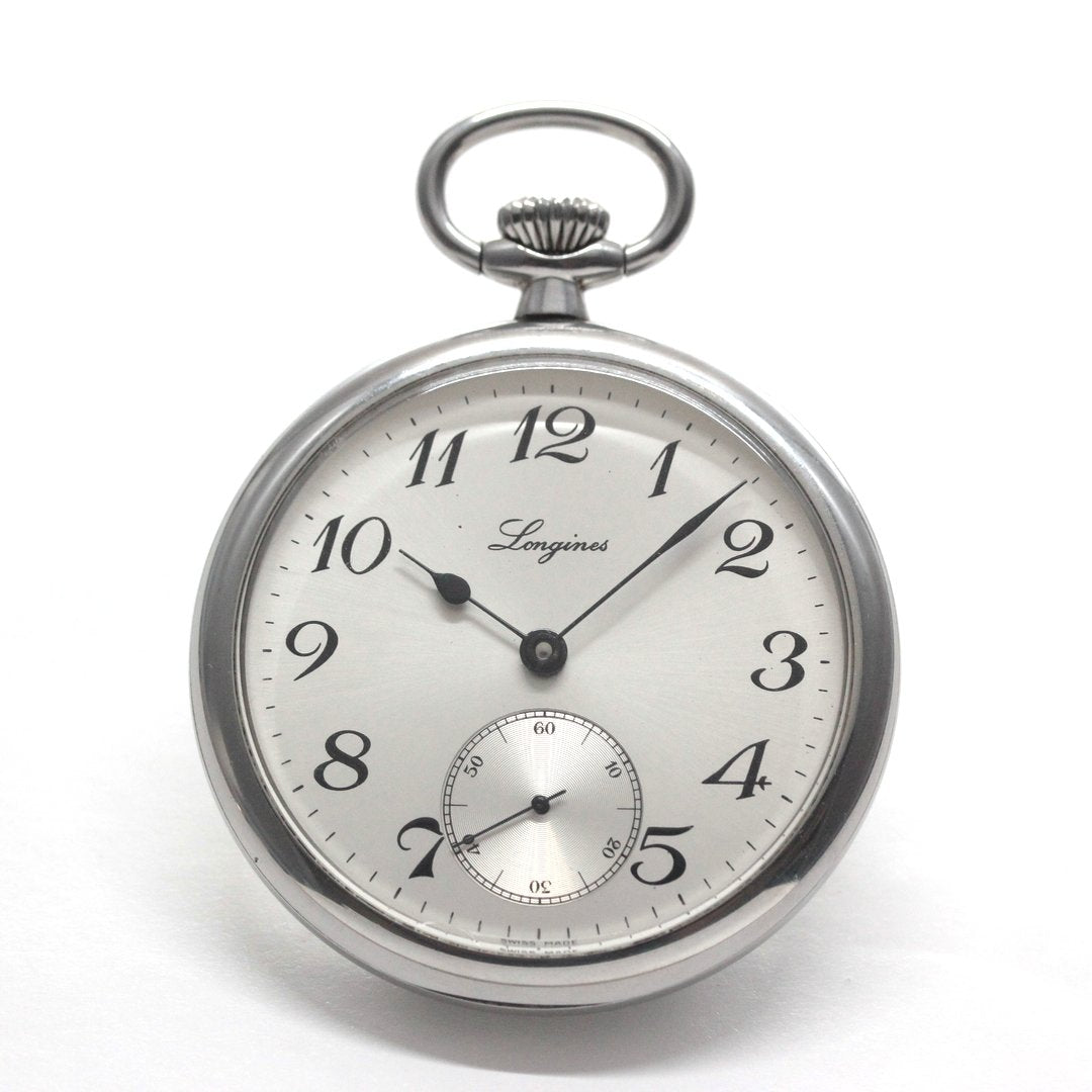 ロンジン / Longines / 懐中時計/蓋なし　サンレイ文字盤　アラビア /シルバーカラー / ヴィンテージ / longines-156　正面