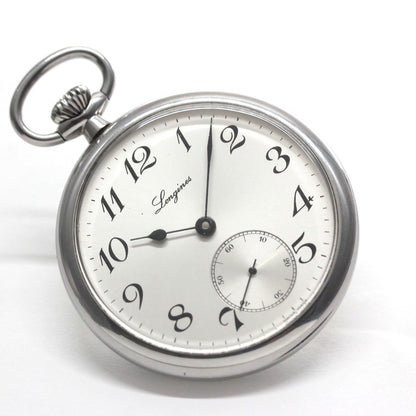 ロンジン / Longines / 懐中時計/蓋なし　サンレイ文字盤　アラビア /シルバーカラー / ヴィンテージ / longines-156　斜め正面