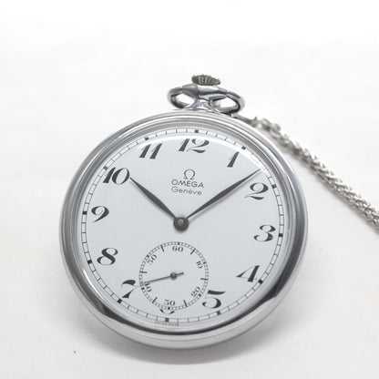 絶版モデルのオメガ / OMEGA / 1974年製 / ヴィンテージウォッチ / オープンフェイス懐中時計 / アラビア数字 / 純正チェーン付 / omega-127