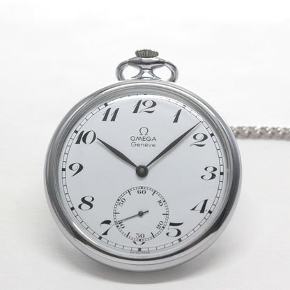 絶版モデルのオメガ / OMEGA / 1974年製 / ヴィンテージウォッチ / オープンフェイス懐中時計 / アラビア数字 / 純正チェーン付 / omega-127