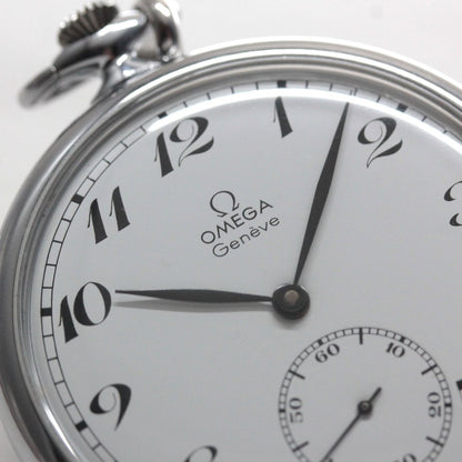 絶版モデルのオメガ / OMEGA / 1974年製 / ヴィンテージウォッチ / オープンフェイス懐中時計 / アラビア数字 / 純正チェーン付 / omega-127 オメガのロゴ