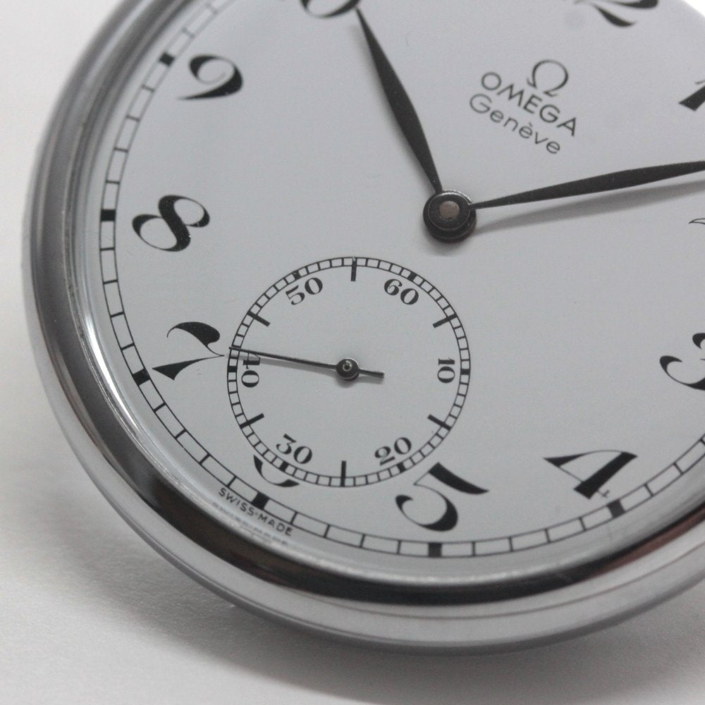 絶版モデルのオメガ / OMEGA / 1974年製 / ヴィンテージウォッチ / オープンフェイス懐中時計 / アラビア数字 / 純正チェーン付 / omega-127 スモールセコンド
