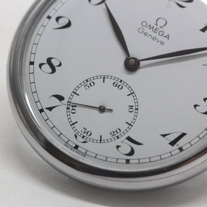 絶版モデルのオメガ / OMEGA / 1974年製 / ヴィンテージウォッチ / オープンフェイス懐中時計 / アラビア数字 / 純正チェーン付 / omega-127 スモールセコンド