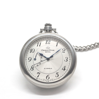ゼンマイ巻き残量がひと目でわかるパワーリザーブインジケーター 絶版モデルのオリエントスターロイヤル（ORIENT STAR ROYAL）パワーリザーブインジケーター付懐中時計　orientstar-101