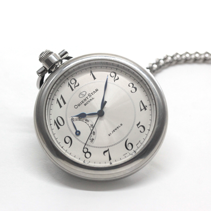ゼンマイ巻き残量がひと目でわかるパワーリザーブインジケーター 絶版モデルのオリエントスターロイヤル（ORIENT STAR ROYAL）パワーリザーブインジケーター付懐中時計　orientstar-101