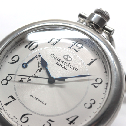 ゼンマイ巻き残量がひと目でわかるパワーリザーブインジケーター 絶版モデルのオリエントスターロイヤル（ORIENT STAR ROYAL）パワーリザーブインジケーター付懐中時計　orientstar-101