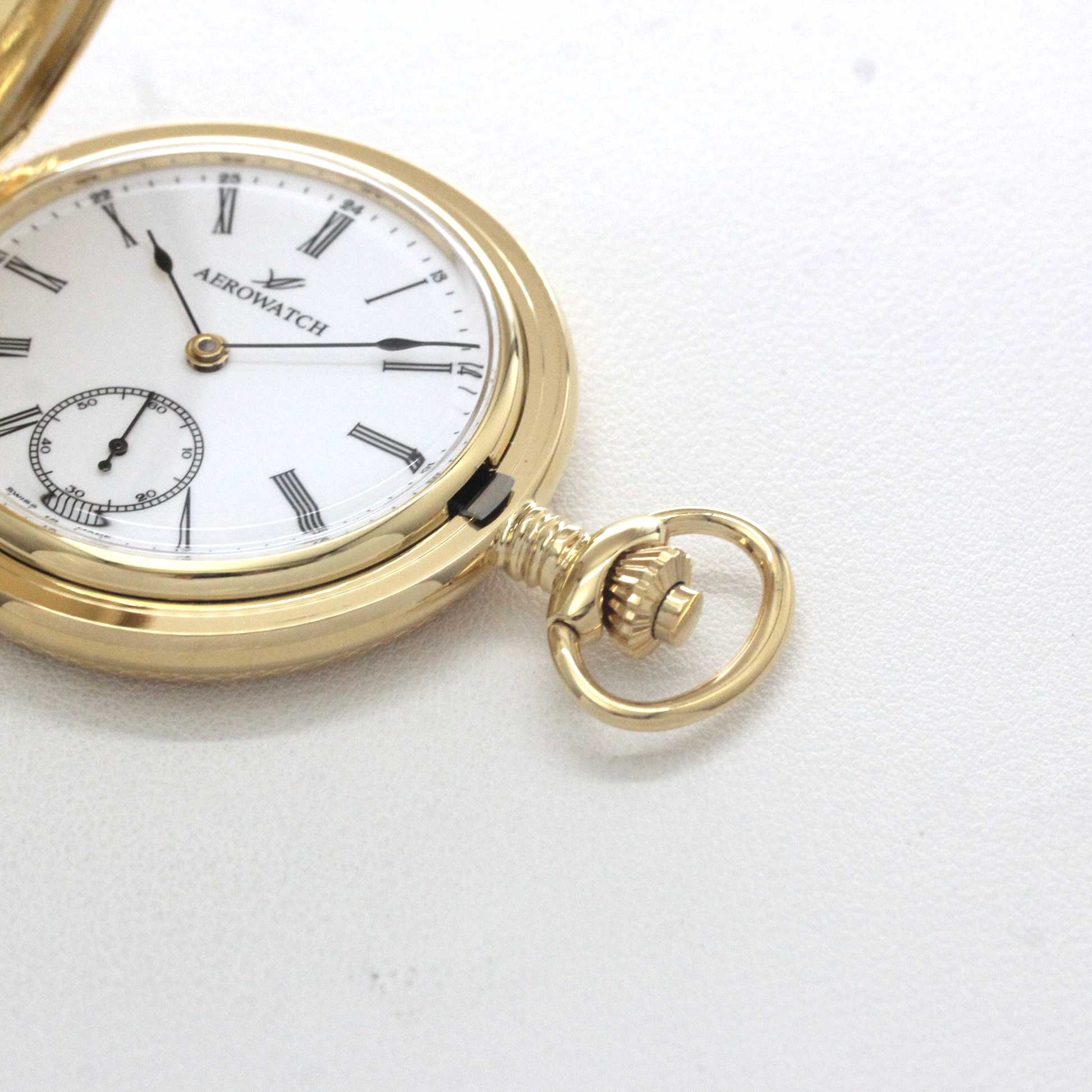 アエロ（AERO）懐中時計 手巻き式 ハンターケース ゴールドカラー 55836ja01 リューズ周り