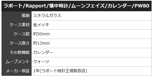 ラポート/RAPPORT/ムーンフェイズ/ナポレオンスタイル/PW80 懐中時計